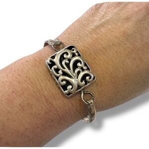 Silver Flower Filigree Center Bangle Bracelet Boho Classic Wrist Stack Spinner